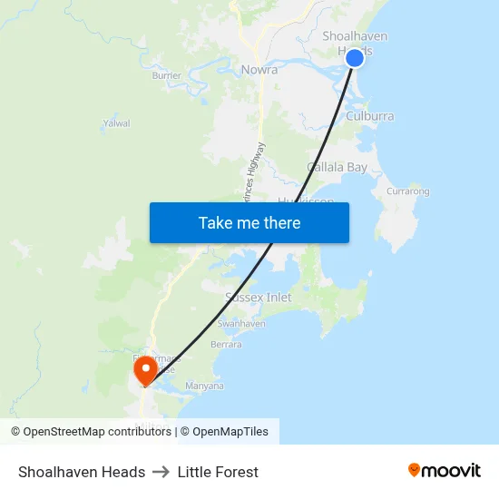 Shoalhaven Heads to Little Forest map