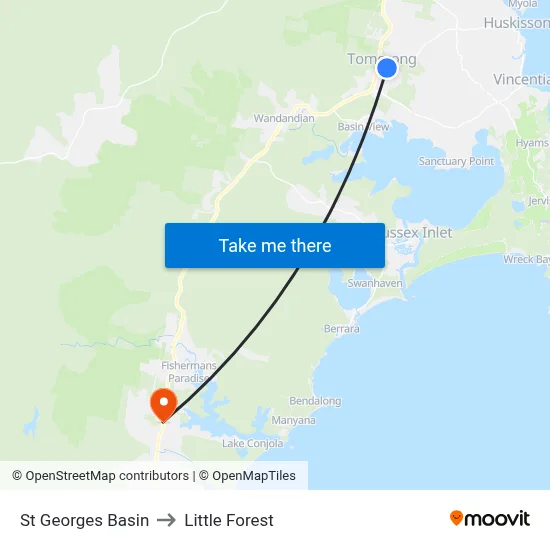 St Georges Basin to Little Forest map