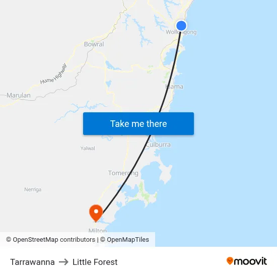 Tarrawanna to Little Forest map
