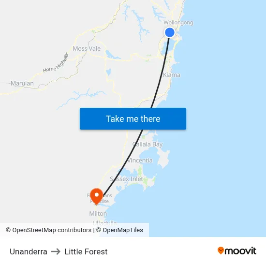 Unanderra to Little Forest map