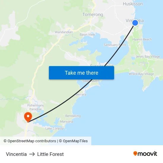 Vincentia to Little Forest map