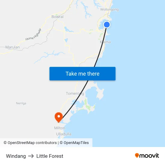Windang to Little Forest map