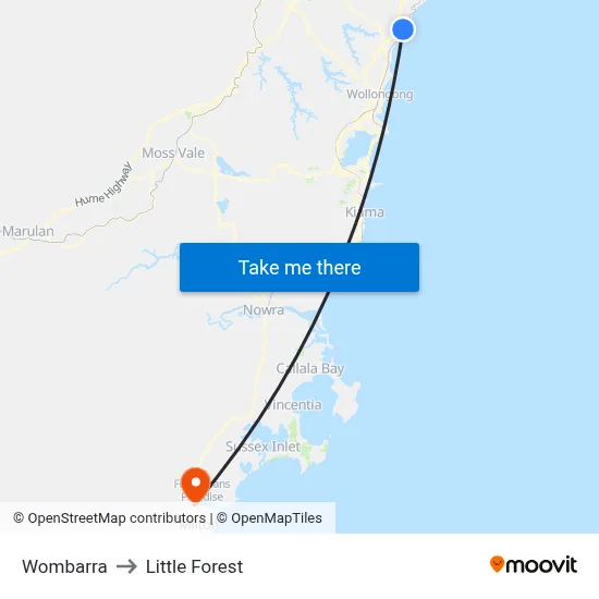 Wombarra to Little Forest map