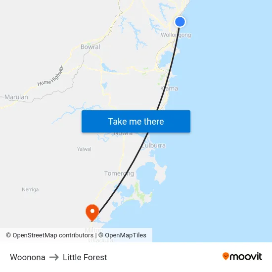 Woonona to Little Forest map