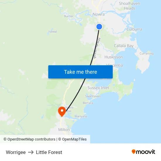 Worrigee to Little Forest map