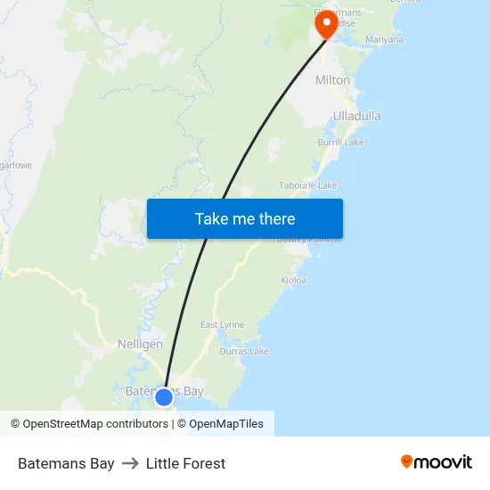 Batemans Bay to Little Forest map