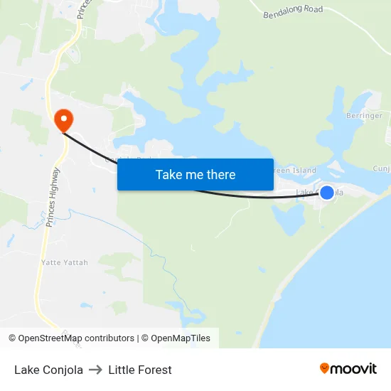 Lake Conjola to Little Forest map