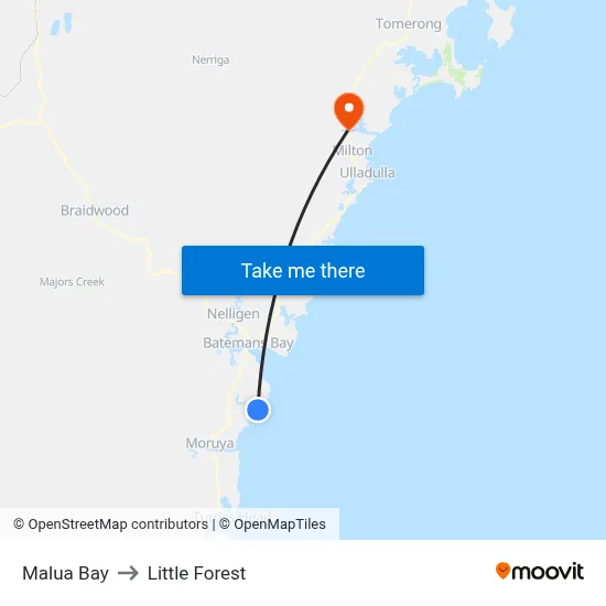 Malua Bay to Little Forest map