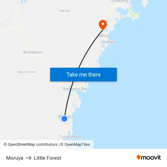 Moruya to Little Forest map