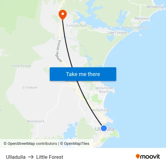 Ulladulla to Little Forest map