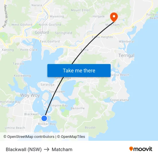 Blackwall (NSW) to Matcham map