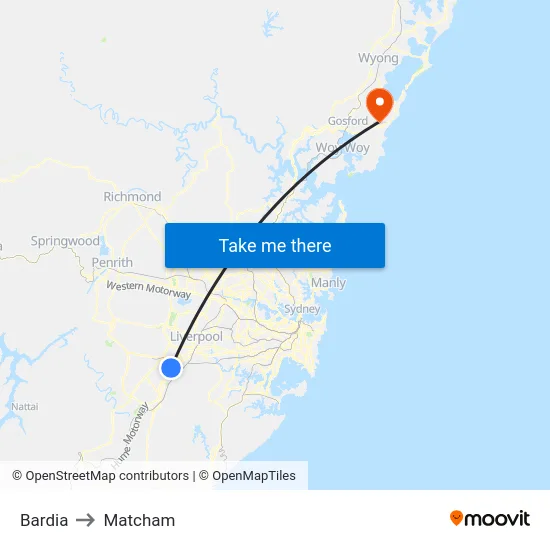 Bardia to Matcham map