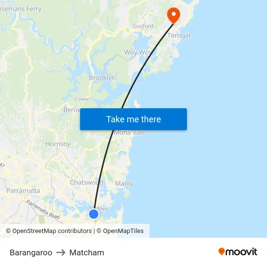 Barangaroo to Matcham map