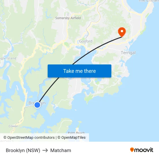 Brooklyn (NSW) to Matcham map