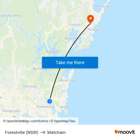 Forestville (NSW) to Matcham map