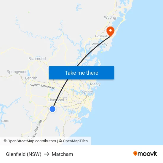 Glenfield (NSW) to Matcham map