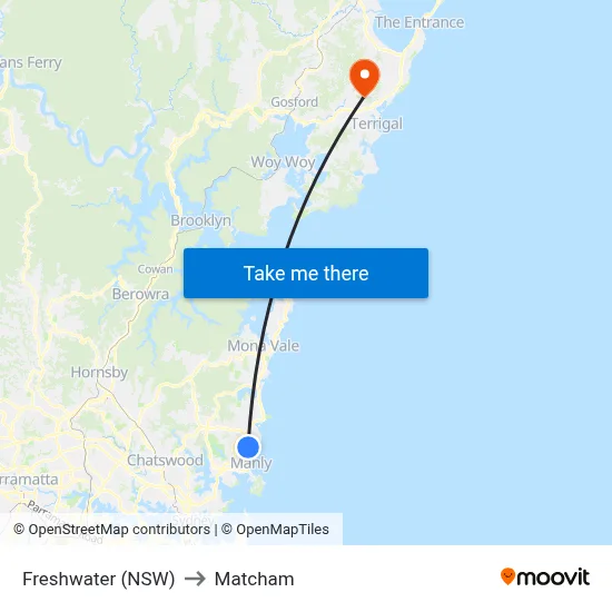 Freshwater (NSW) to Matcham map