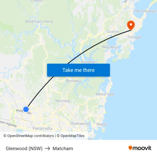 Glenwood (NSW) to Matcham map