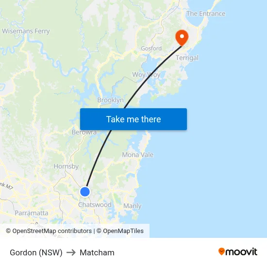 Gordon (NSW) to Matcham map