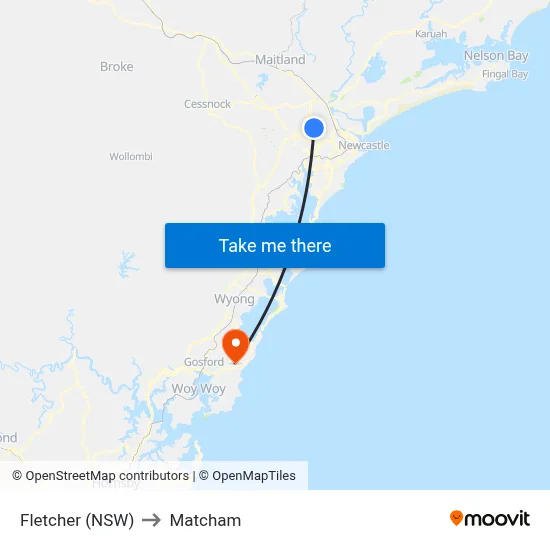 Fletcher (NSW) to Matcham map