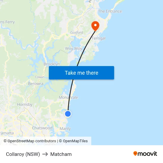 Collaroy (NSW) to Matcham map