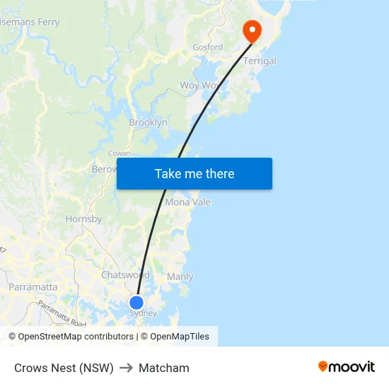 Crows Nest (NSW) to Matcham map