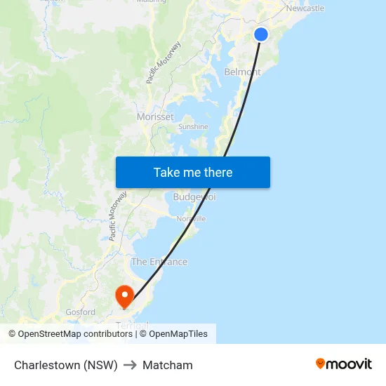 Charlestown (NSW) to Matcham map