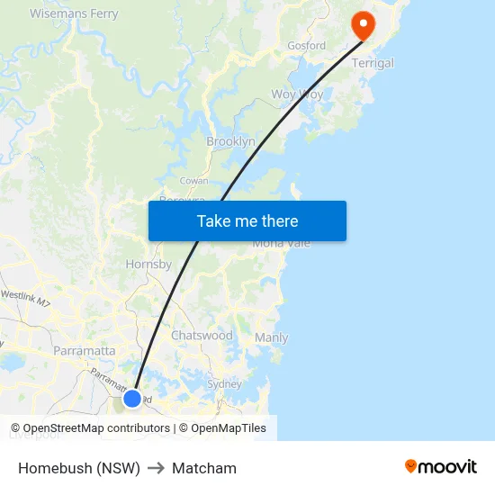 Homebush (NSW) to Matcham map
