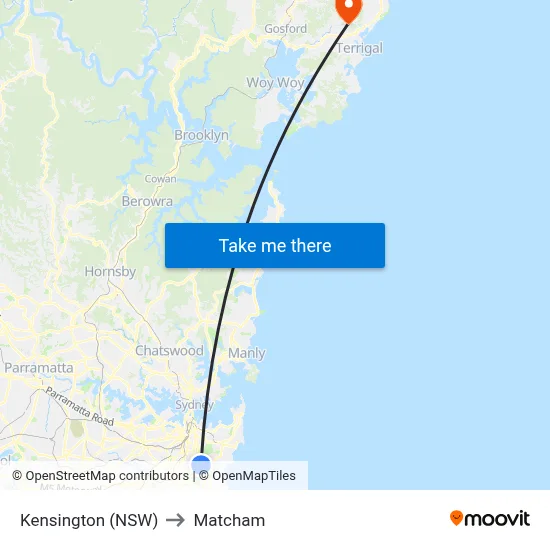 Kensington (NSW) to Matcham map