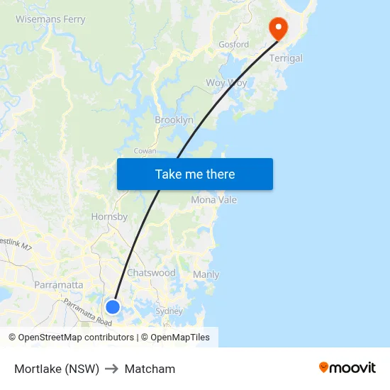Mortlake (NSW) to Matcham map