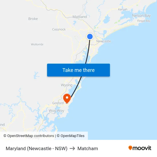 Maryland (Newcastle - NSW) to Matcham map