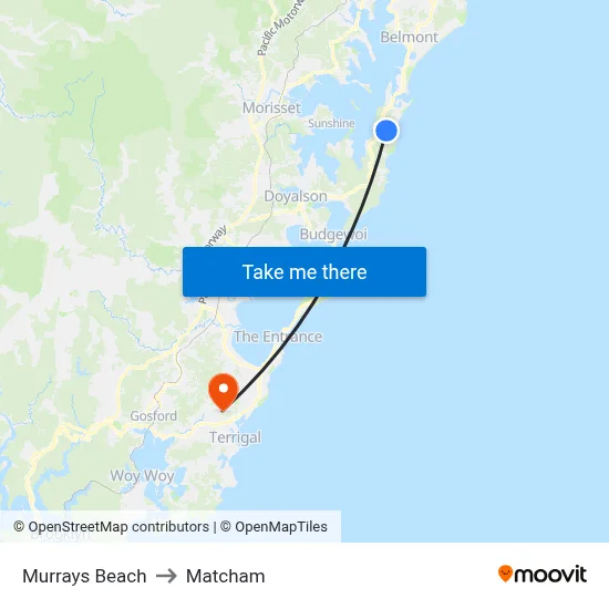 Murrays Beach to Matcham map