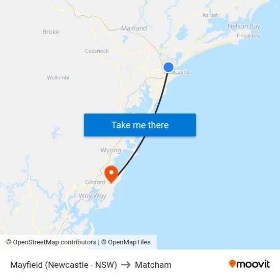 Mayfield (Newcastle - NSW) to Matcham map