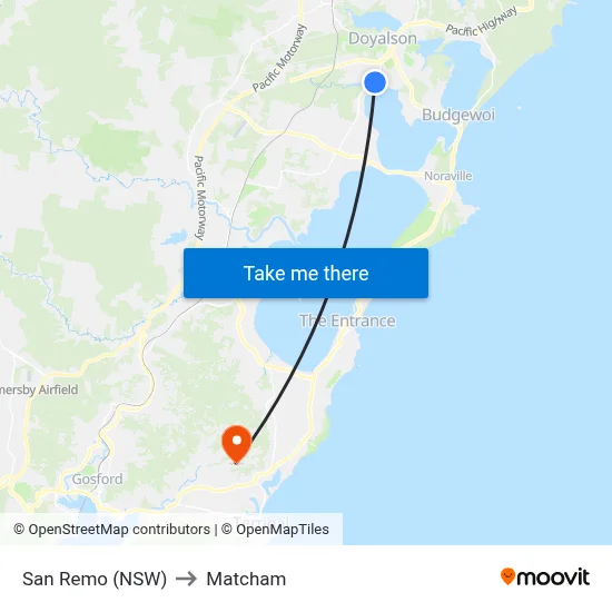 San Remo (NSW) to Matcham map