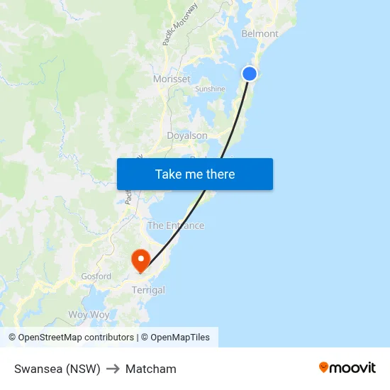 Swansea (NSW) to Matcham map