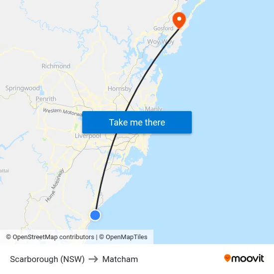 Scarborough (NSW) to Matcham map