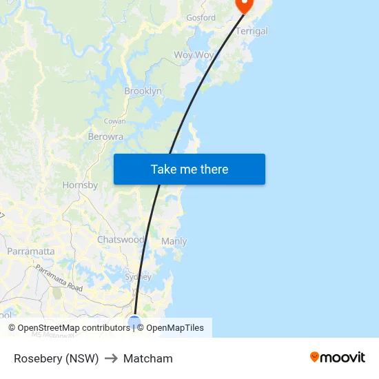 Rosebery (NSW) to Matcham map