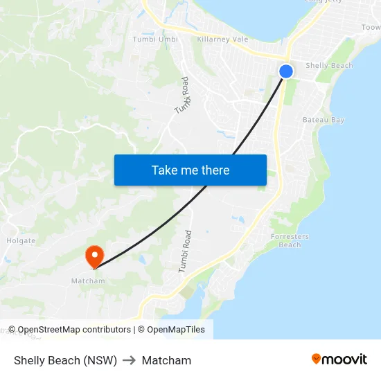Shelly Beach (NSW) to Matcham map
