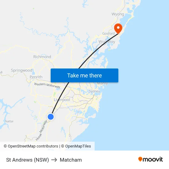 St Andrews (NSW) to Matcham map