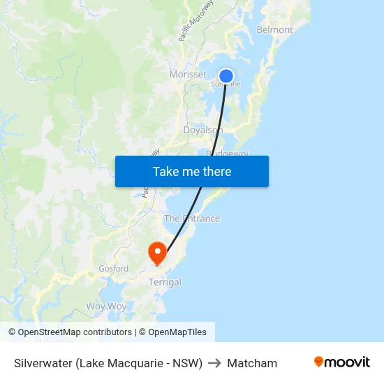 Silverwater (Lake Macquarie - NSW) to Matcham map