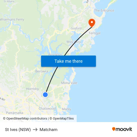 St Ives (NSW) to Matcham map