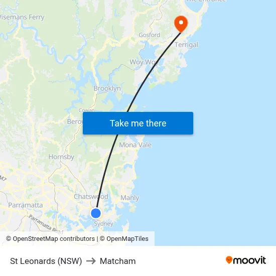 St Leonards (NSW) to Matcham map