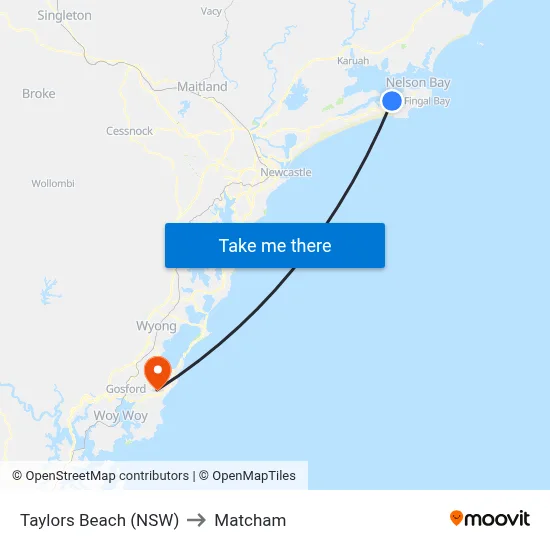 Taylors Beach (NSW) to Matcham map