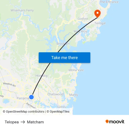 Telopea to Matcham map