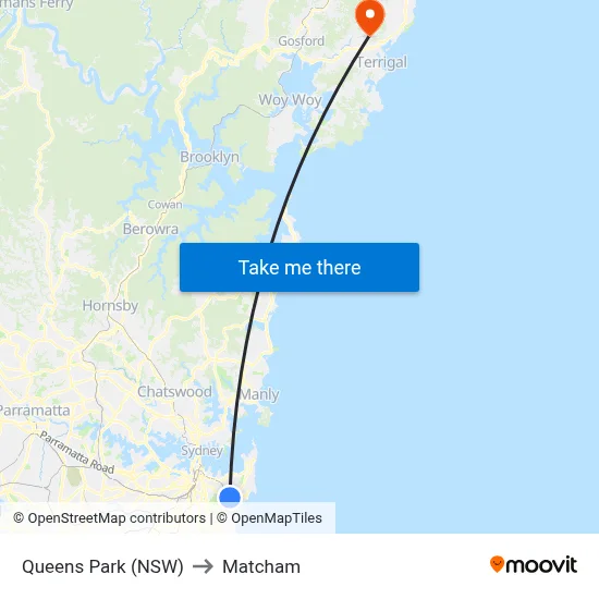 Queens Park (NSW) to Matcham map