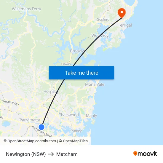 Newington (NSW) to Matcham map