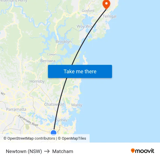 Newtown (NSW) to Matcham map