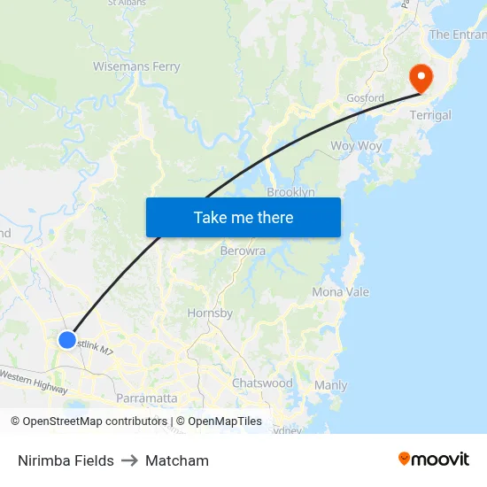 Nirimba Fields to Matcham map