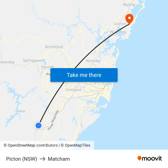 Picton (NSW) to Matcham map
