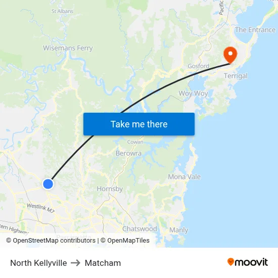 North Kellyville to Matcham map